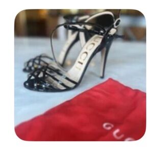 Gucci Glossy Black Patent leather Strappy Heels